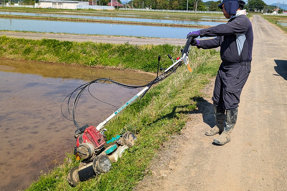 スパイダーで草刈りをするメンバー
